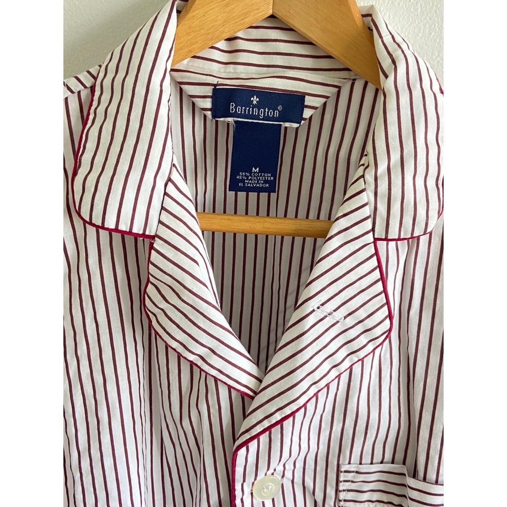 Barrington Mens Pajama Set Medium Burgundy White Striped Cotton Blend Sleepwear - Picture 4 of 10
